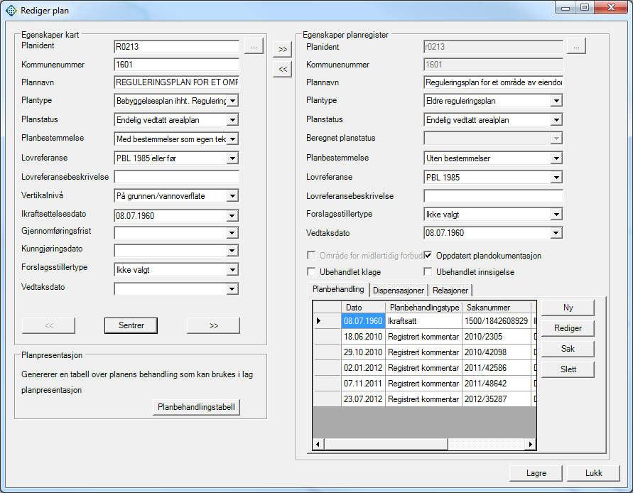 Planregister - rediger plan