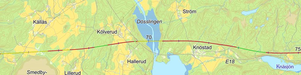 Tunneler og broer på mindre enn 25 meters lengde vises ikke.