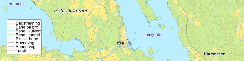 Midtre del av strekningen vil ligge på en ca. 10 m høy fylling.