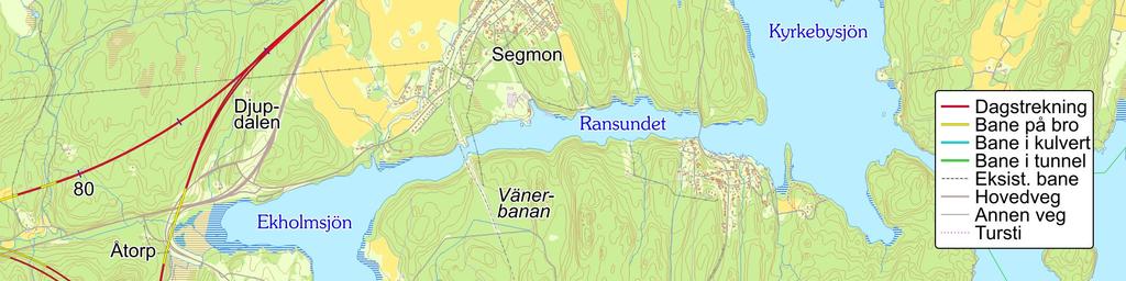 knapt noen annen mulighet enn at høyhastighetsbanen krysser Slottsbrosundet på omtrent samme sted som Vänerbanan og E18.