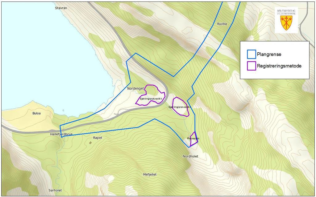 SØR-TRØNDELAG FYLKESKOMMUNE Regional Utvikling - Areal og Miljø Kart: Antatt/planlagt registreringsmetode Hellfjord Kostnadsoverslag Vi er noe usikre på hvor lang tid registreringen vil ta, men