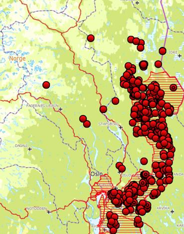 Side 8 av 13 I 2017 har vi i tidsrommet 30- mai -16. juni avdekt rundt 140 skadetilfeller av ulv i Hurdal og Gran/Toten (fig 4). Ulven er pr. dato ikke felt.