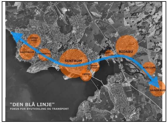 7 Bymiljøprisen 2013 Hamar kommune de eksterne kjøpesentrene, men ønsker å styrke sentrum, samt ha bydelssentra og nærsentra som skal betjene lokalmiljøets behov for daglige servicefunksjoner.