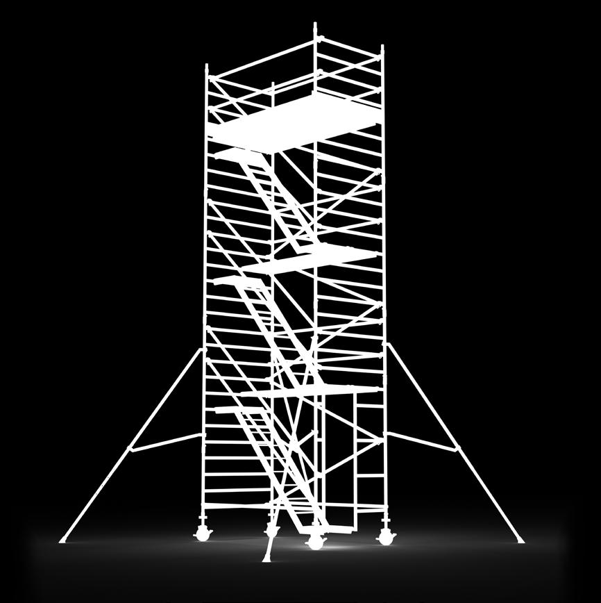 TRAPPESTILLAS PROF+ TRAPPESTILLAS ST 00 Et ekstremt stabilt og lettmonterlig trappestillas (, x,5 m) med overlappende stag for sikrere arbeid i store høyder.
