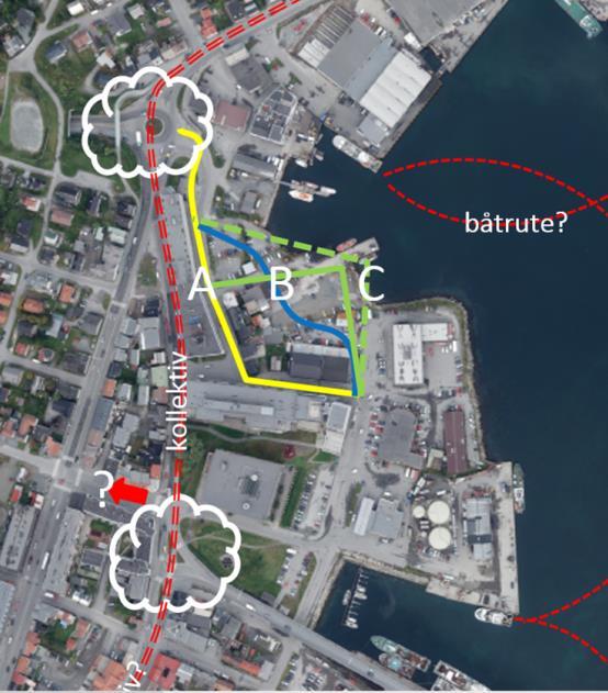 Mobilitet gater og kaier Trafikk: prioritet gange, sykkel og kollektiv Bil: ny adkomst,