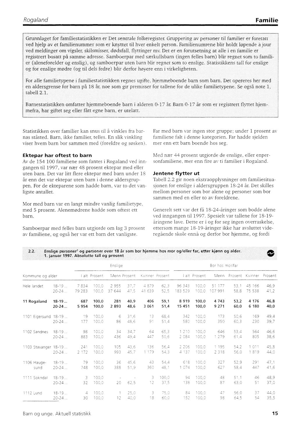 M, Familie Grunnlaget for familiestatistikken er Det sentrale folkeregister. Gruppering av personer til famiher er foretatt ved hjelp av et familienummer som er knyttet til hver enkelt person.