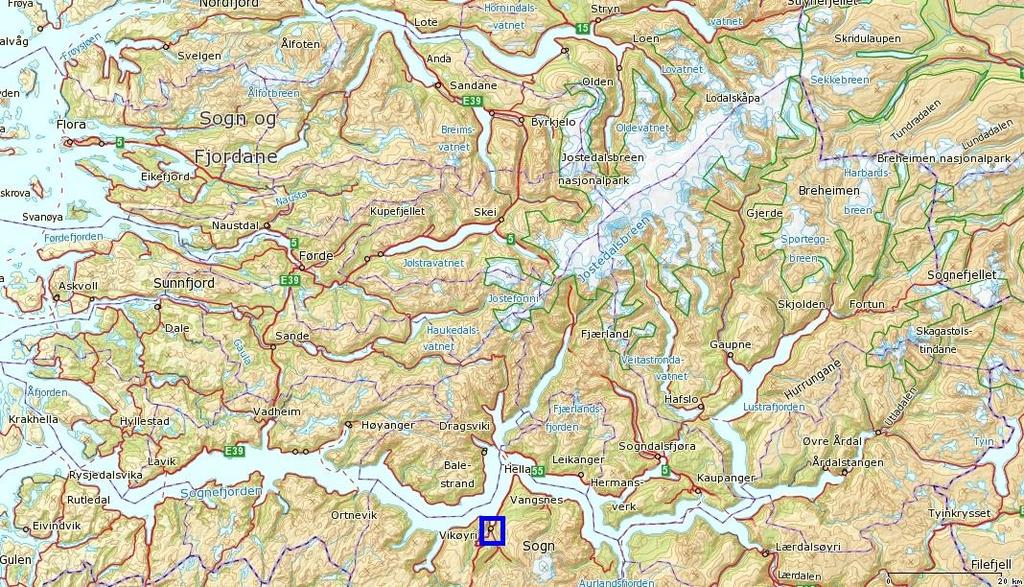 4 Oversiktskart over Sogn og Fjordane med Vik markert på kartet. Kart: Fylkesatlas.