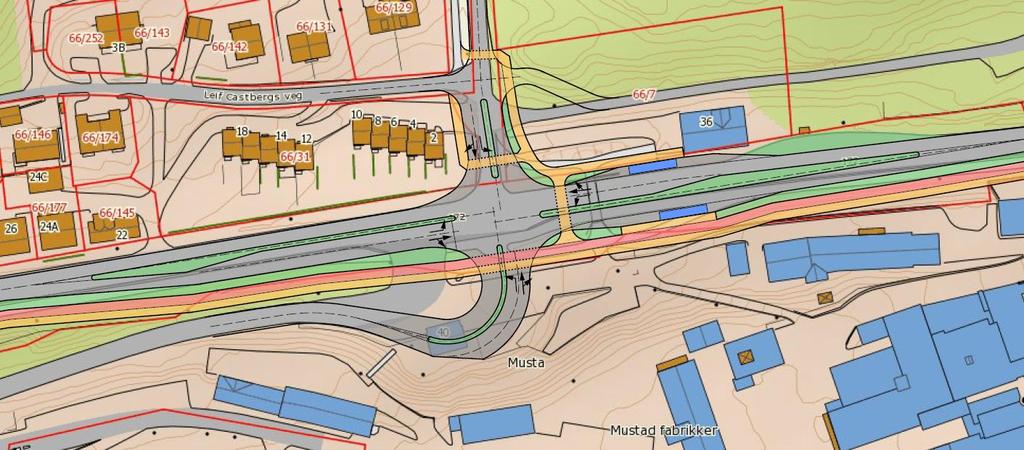 Alternativt kan kryssingen legges i plan med Raufossvegen i et