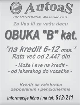 Тел: 622-626 - Про да јем стан 56м2 у цен тру Ба ње Кови ља че или ме њам за Но ви Сад. Тел: 015/820-356 и 065/515-43-49 - Из да јем со бу за уче ни це бли зу пе да гошке ака де ми је.