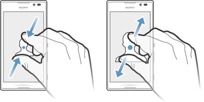 Slik zoomer du Plasser to fingre på skjermen samtidig, og knip dem sammen (zoom ut) eller spre dem (zoom inn).