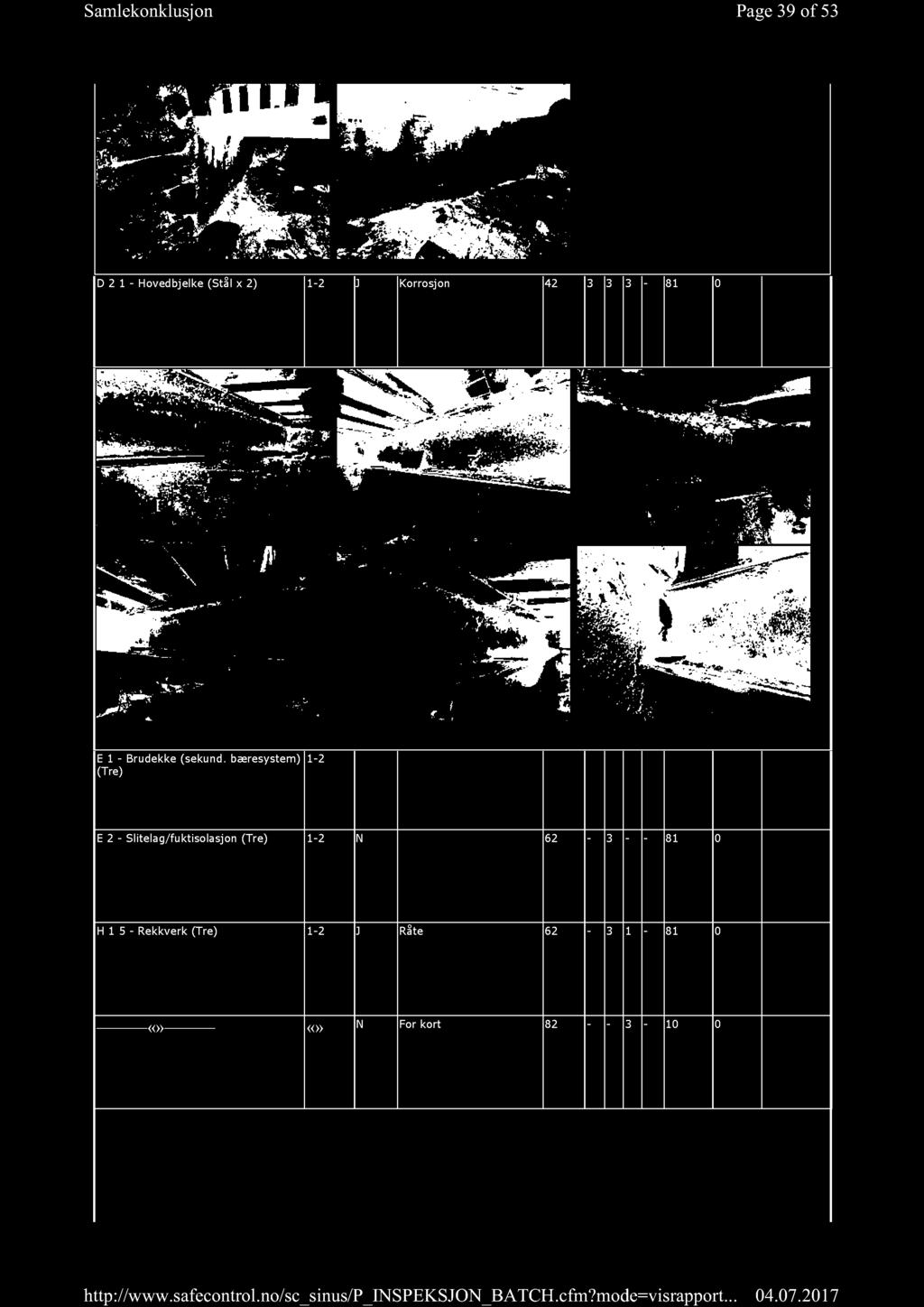 Page 3 9 of 5 3 D 2 1 - Hovedbjelke (Stål x 2) 1-2 J Korrosjon 42 3 3 3-81 0 E 1 - Brudekke (sekund.