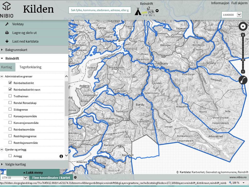 Kilden, kart på nett Kartsystem fra NIBIO Ved