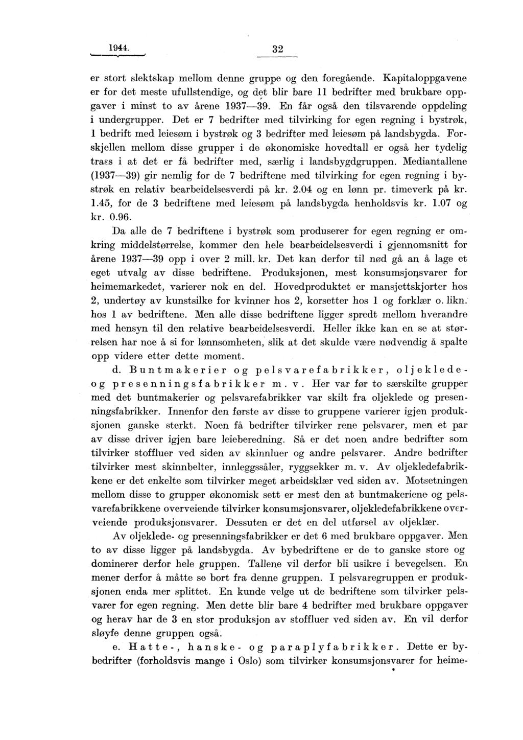 1944. 32 er stort slektskap mellom denne gruppe og den foregående. Kapitaloppgavene er for det meste ufullstendige, og det blir bare 11 bedrifter med brukbare oppgaver i minst to av årene 1937-39.