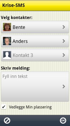 1.1 Fyll inn tekst ovenfor. De valgte kontaktene og meldingsteksten vises i vinduet Krise-SMS.