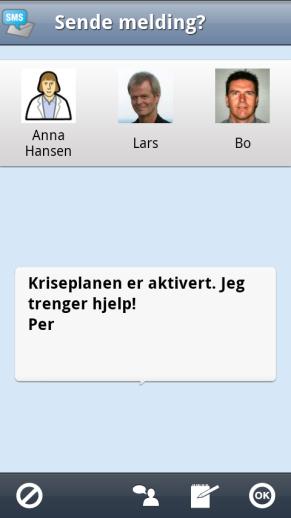 Bruke Kriseplan vises vinduet Sende melding?. Avhengig av om posisjonen skal sendes med vises ulike vinduer, se nedenfor. 2.