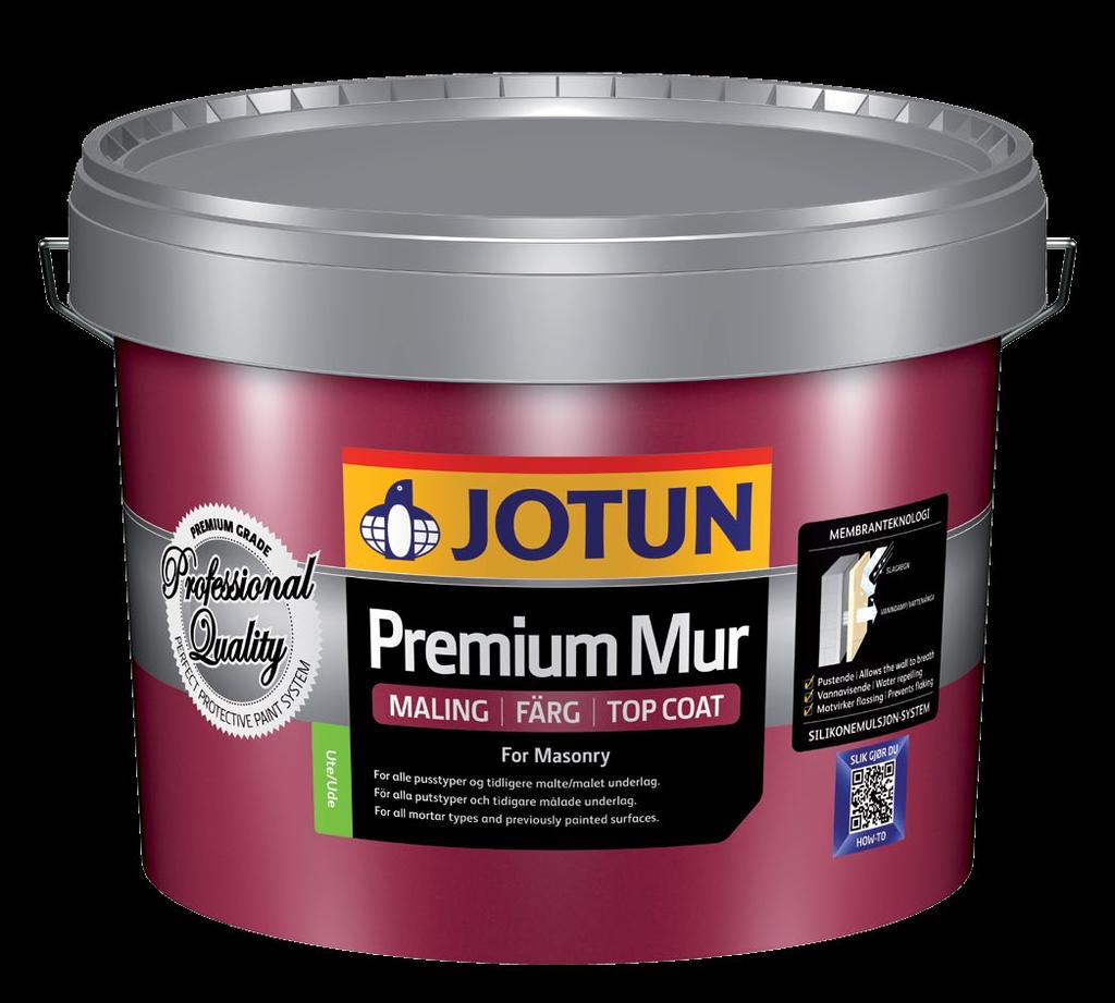 - 10 l Premium murmaling Diffusjonsåpent premium murmalingssystem. Til alle typer pusset mur, også tidligere malte flater.