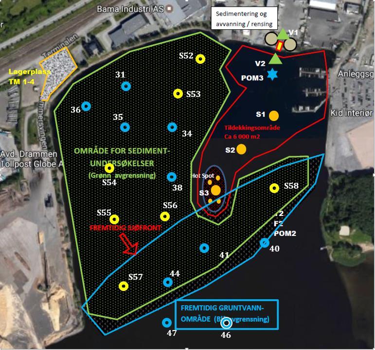 «Fjordbyen» Gilhusbukta Sjøgrunn Sedimentundersøkelser 2017, datarapport multiconsult.no 3 Gjennomføring av undersøkelsen Figur 1: Undersøkelsesområdet med prøvestasjonene inntegnet.