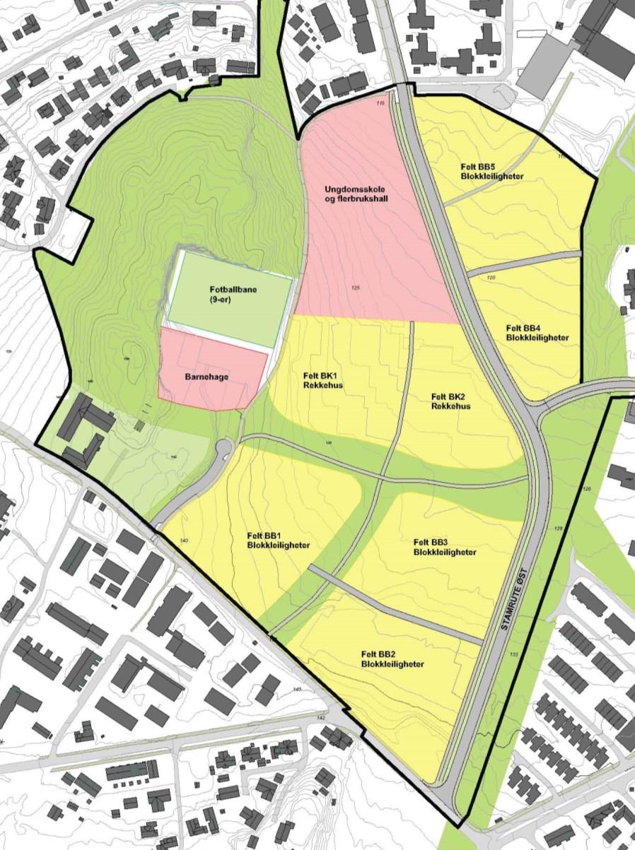 Granåsen. Fortauet er 3 meter bredt langs Granåsvegen og noe smalere langs Gamle Jonsvannsveien.