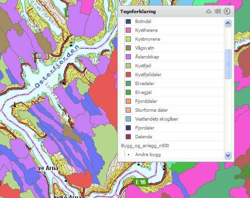 Planområdet ligger i eit typisk åslandskap (kjelde: Hordaland fylkeskommune, kartivest). Planområdet omtrentleg markert med blå sirkel.