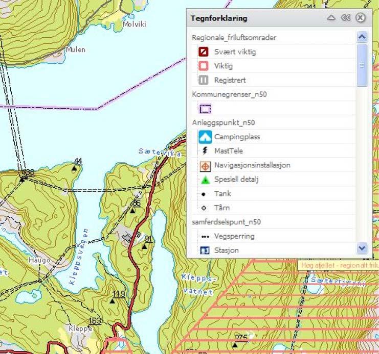 Planområde er ikkje del av eit viktig regionalt friluftsområde (kjelde: