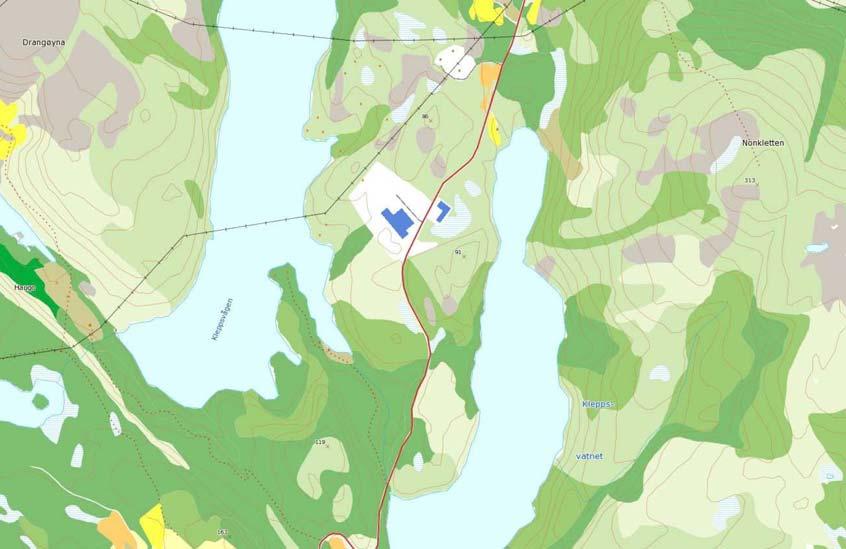 Markslagskartet (nettstaden til Norges geologiske undersøkelse) viser noko potensial for landbruk (noko skog med