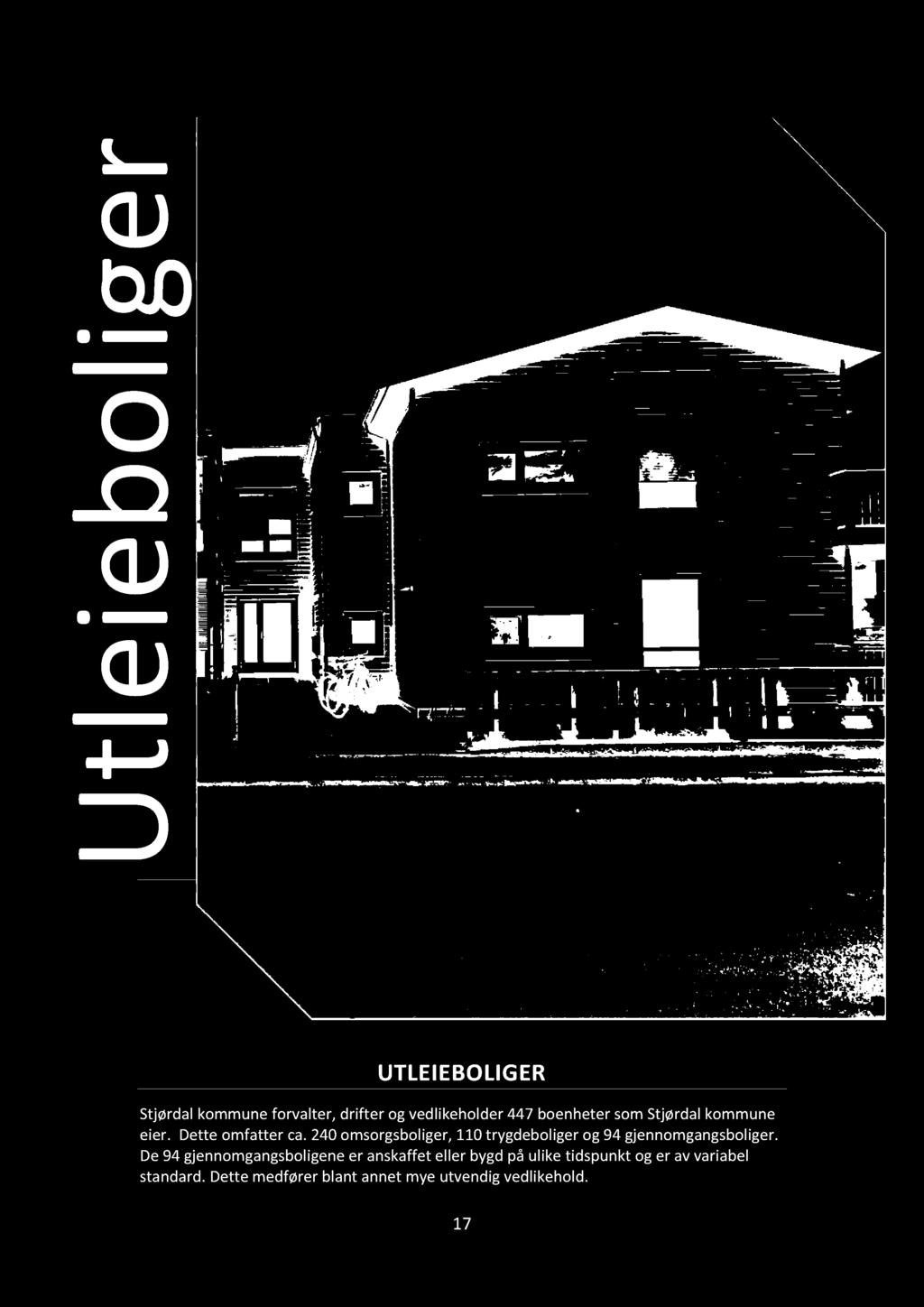 r e lig o b ie tle U UTLEIEBOLIGER Stjørdal kommune forvalter, drifter og vedlikeholder 447 boenheter som Stjørdal kommune eier. Dette omfatter ca.