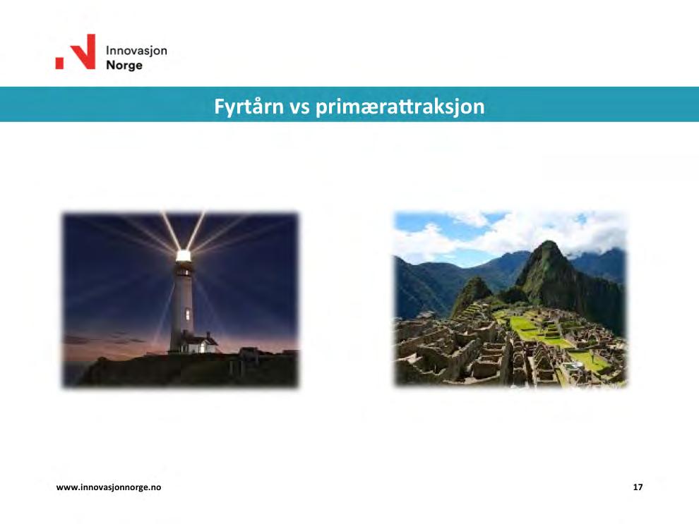 Fyrtårn er den image, de produktene, de happenings, de arrangementene som gir et sted eller region kjennskapsgrad. Primæra1raksjoner er det som gir grunn <l å reise også kalt Reason to Go.