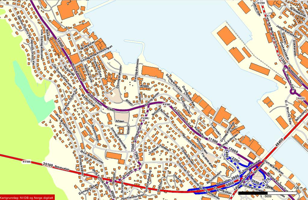 . Gjennomførte tellinger viser at trafikken fra planområdet fordeler seg forholdsvis jevnt nordover og sørover, med en overvekt på sørover i forholdet ca. 55/45.