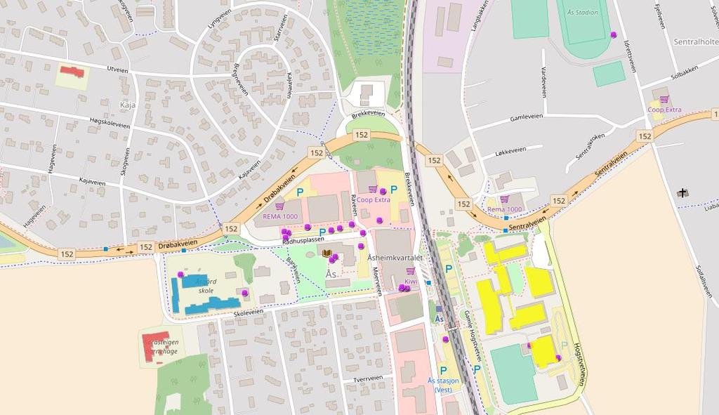 3. Sykkelparkering Det har hovedsakelig kommet inn ønsker om mer sykkelparkering i Ås sentrum, derfor vises bare et utsnitt av dette området i kart.