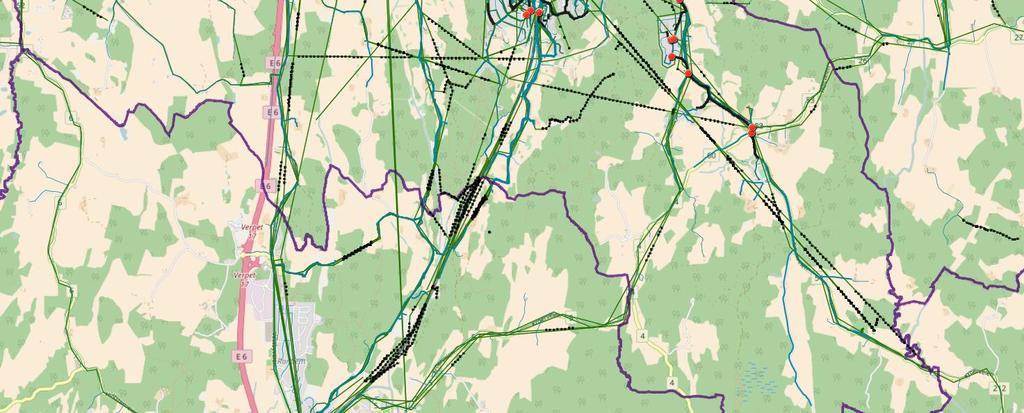 Fig. 1.6. Eksempel på analyse av sykkelregistrering utenfor eksisterende vei med punkt, Kroer mot Vestby. 1.4.3.