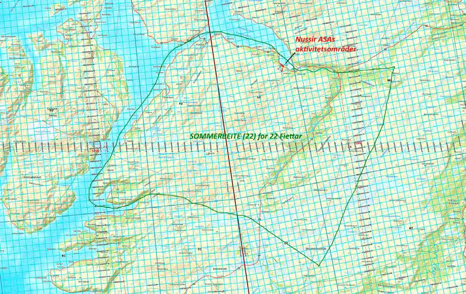 Vedlegg 5.10 FIGUR 5 NUSSIR ASAS AKTIVITETSOMRÅDE (RØDT) OG SOMMERBEITEOMRÅDET FOR 22 FIETTAR (GRØNT) 5.