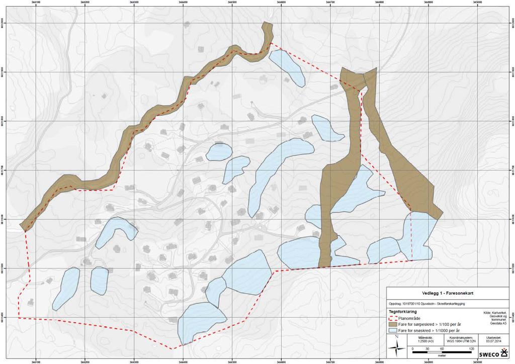 2.2 Naturgitte tilhøve 2.2.1 Ras/ skred Steinsprang, snø, sørpe og lausmasseskred frå naturleg terreng Sweco er engasjert av Omega Areal AS til å utarbeide skredfarekartlegging for planområdet.