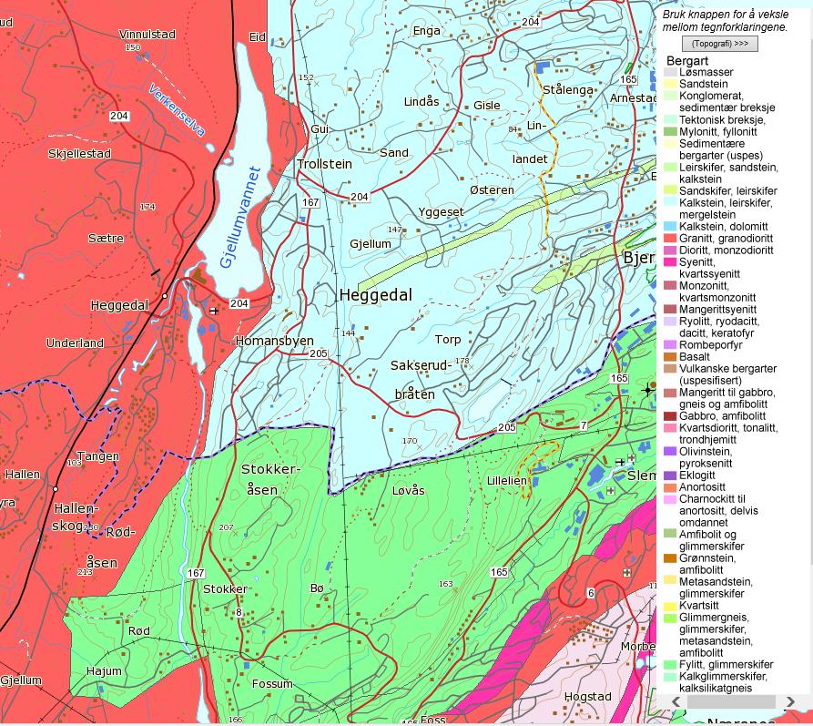 Side 4 av 31 Berggrunnen i området består av granitt (rød farge i Feil!