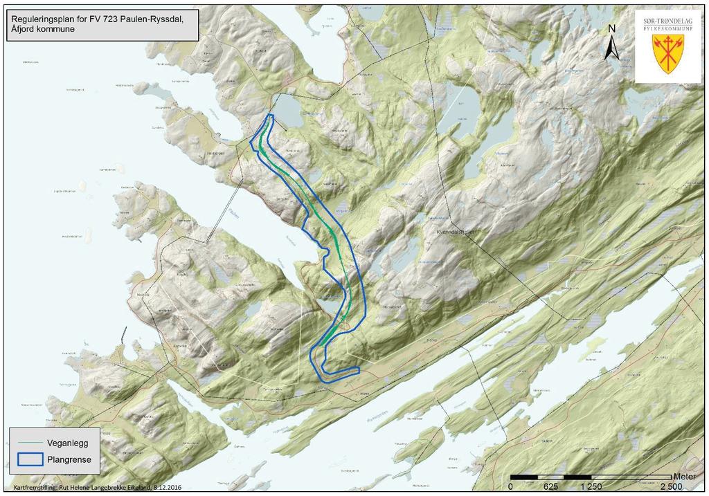 SØR-TRØNDELAG FYLKESKOMMUNE Planområdet, beliggenhet og topografi Det reguleres for å unngå den smale og rasutsatte fylkesvegen ved Paulen mot Herfjord i Åfjord kommune.