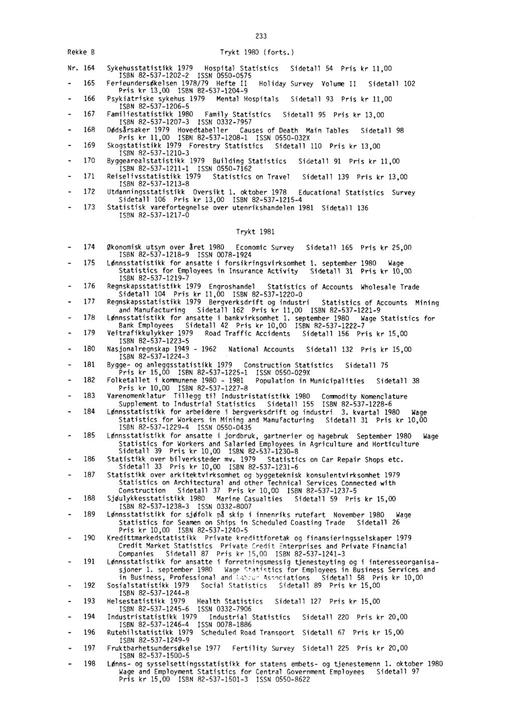 233 Rekke B Nr. 164-165 - 166-167 - 168-169 - 170-171 - 172-173 Trykt 1980 (forts.