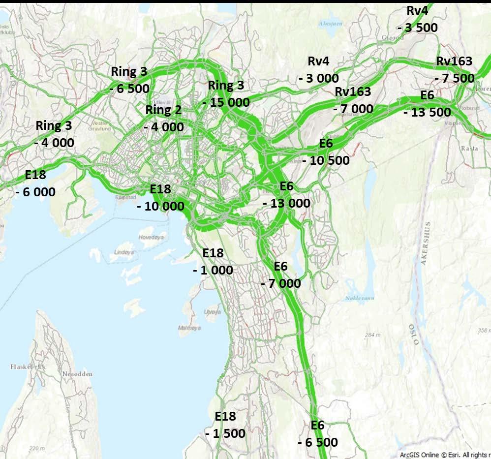 48 VIRKNINGER AV REVIDERT AVTALE OSLOPAKKE 3 Figur 3-7: Forventede kortsiktige trafikkendringer på veinettet som følge av Tiltak2020 (avtalt nytt trafikantbetalingssystem i Oslopakke 3) sammenlignet