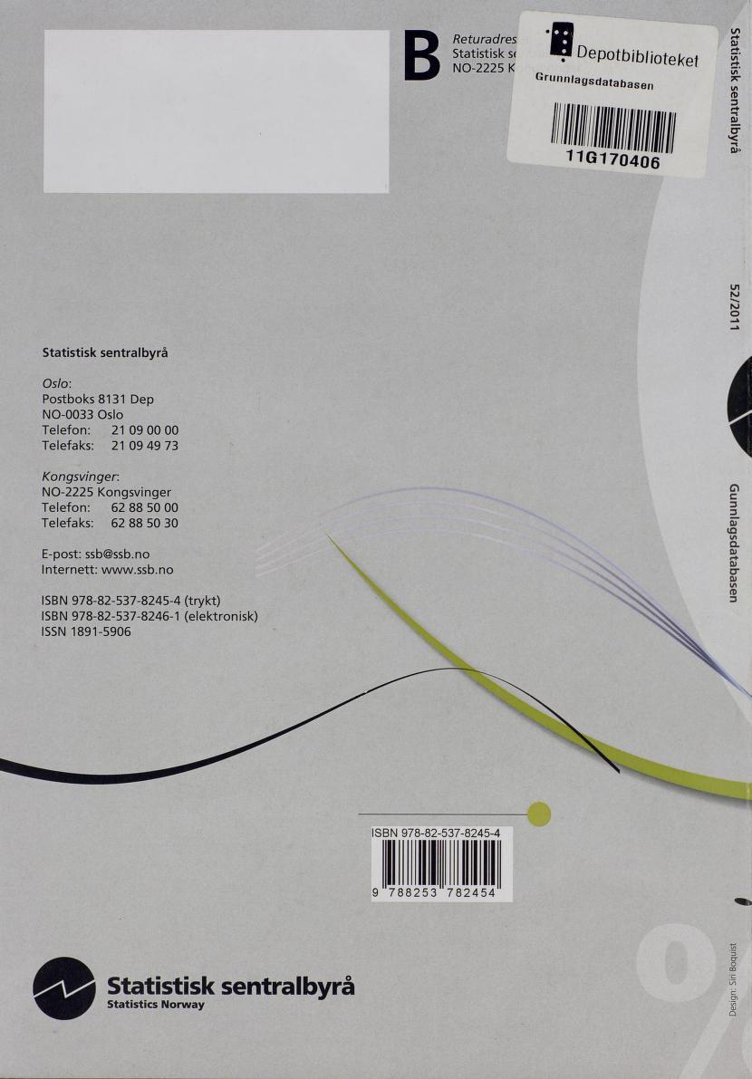 Returadres m 9 fi statistisk Sf m Depotbib/ioteket» 8*99 NO-2225K l to cne ' G^'nn/ag Sdatabasen jr r+ CU 1 -' ' lia/ 1 G170406 i Qjo Ln M M O _» v Statistisk sentralbyrå Oslo: Postboks 8131 Dep