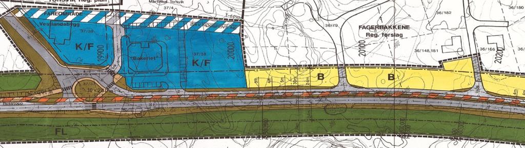 Utsnitt av ortofoto under viser at vegen ligg på gnr/bnr 36/169. Hordaland fylkeskommune er registrert som eigar. Som ein bl.a. ser av ortofoto over er det fullt mogleg å endre tilkomst for 10 eksisterande bustadar i byggefeltet til å få tilkomst frå fylkesveg 225 i vest.