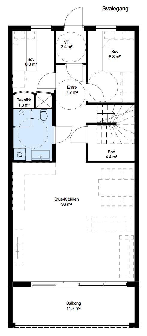 3. etasje + loft i 4. etasje H 0302 Leilighets type 3 H0302 Pris Kr 3.990.000,- TYPE 3 127,4 m² Leilighet nr.