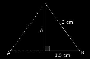 Vi vil finne høyden h i trekanten. Grunnen til at vi ville se på denne halve trekanten og ikke trekanten med grunnlinje AB, er at vi nå kan bruke Pytagoras læresetning.