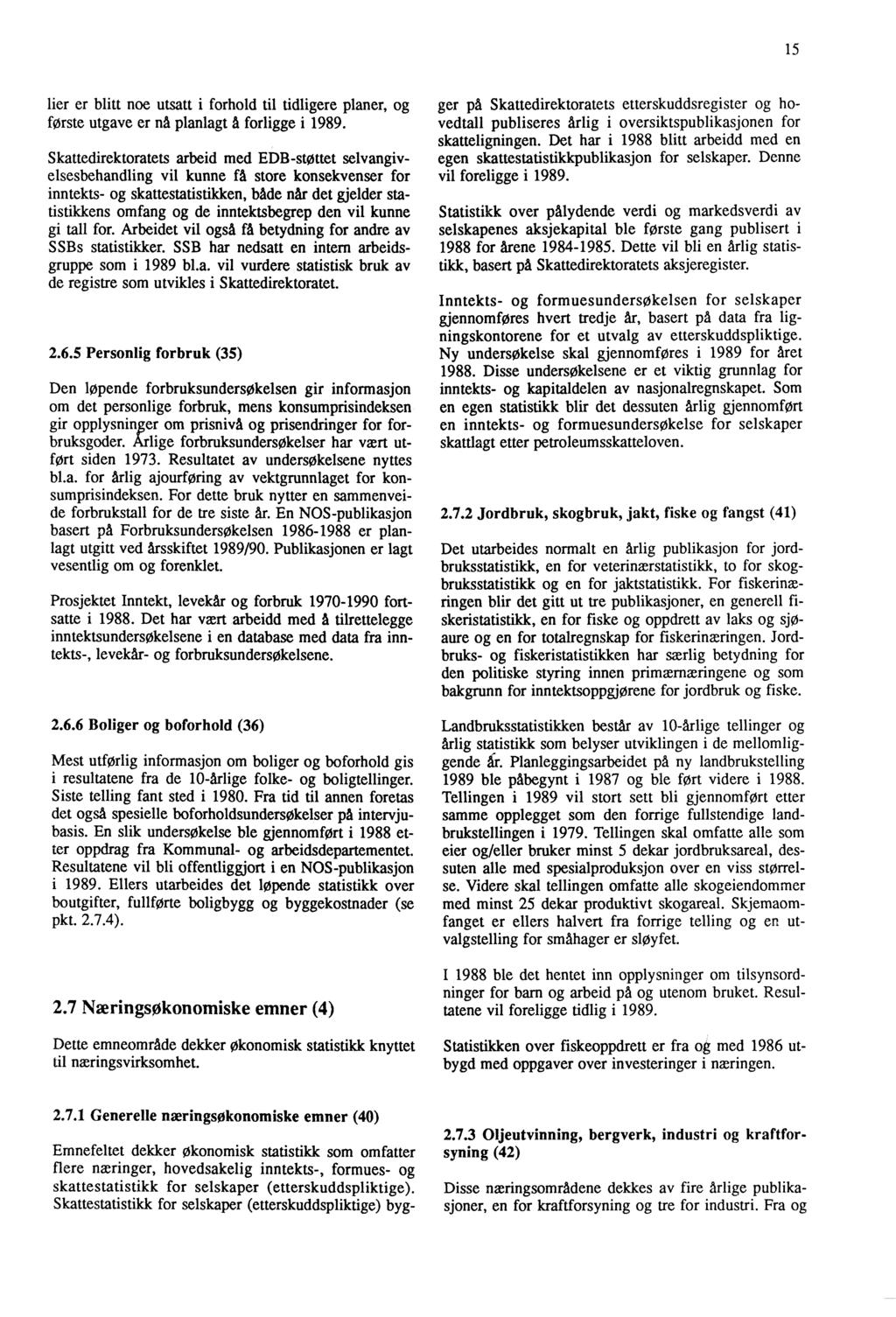 15 lier er blitt noe utsatt i forhold til tidligere planer, og første utgave er nå planlagt A forligge i 1989.