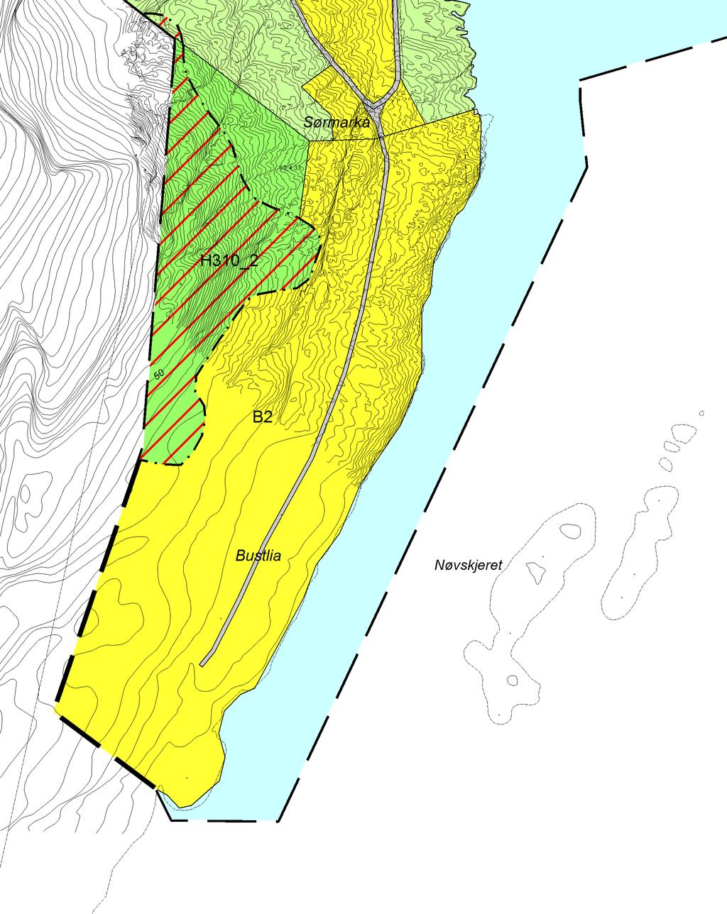 Eiendom: Gnr 1. Bnr 2.,4.,33. Lurøy kommune Forslag: Et nytt boligområde i sør Lovund, i Sørmarka, langs veien til sprengstofflageret. Hele området er på ca 130 daa.