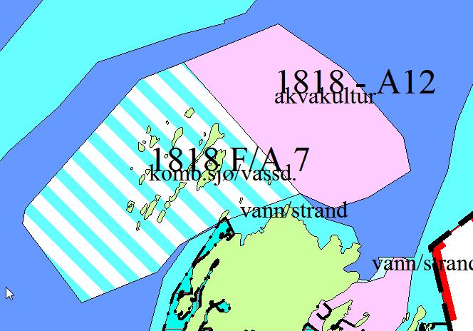 Side 7 av 8 Eksisterende anlegg ved Sørværet er inntatt og omfattet av akvakulturområde, 1818-A20. Fortøyningsområde er inkludert.