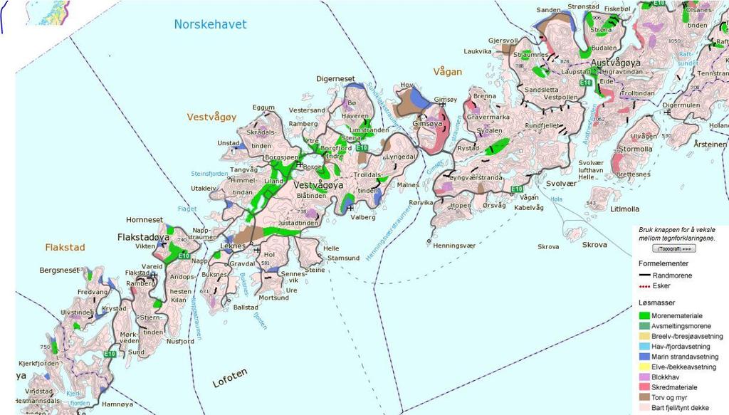 Figur 2-1: Løsmassegeologi (www.ngu.no) 2.3 GRUNNVANN I området rundt kraftledningstraseene finnes det flere grunnvannsbrønner som benyttes til bl.a. vannforsyning og energi.