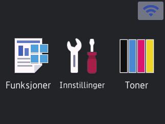 Oversikt over LCDpekeskjermen Beslektede modeller : HL-L8360CDW/HL-L9310CDW På startskjermbildet kan du åpne skjermbildene for Wi-Fi-oppsett, Tonernivå, Innstillinger og Funksjoner.