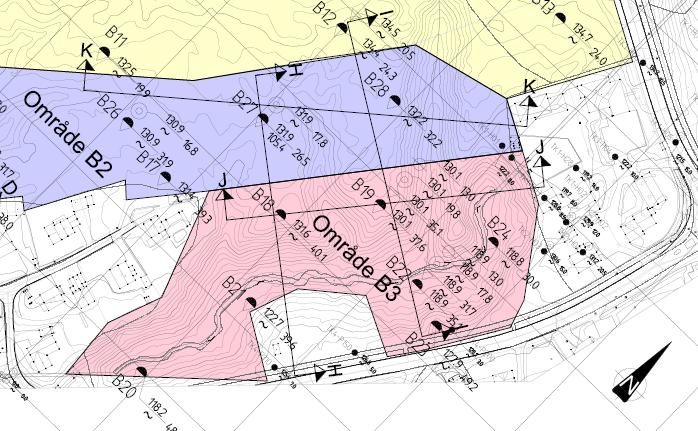 Kattemskogen Område B Områdeevaluering- Vurdering av områdestabilitet M U L T I C O N S U L T Figur 2 - Utsnitt borplan 415342.2-RIG-TEG-1 2.