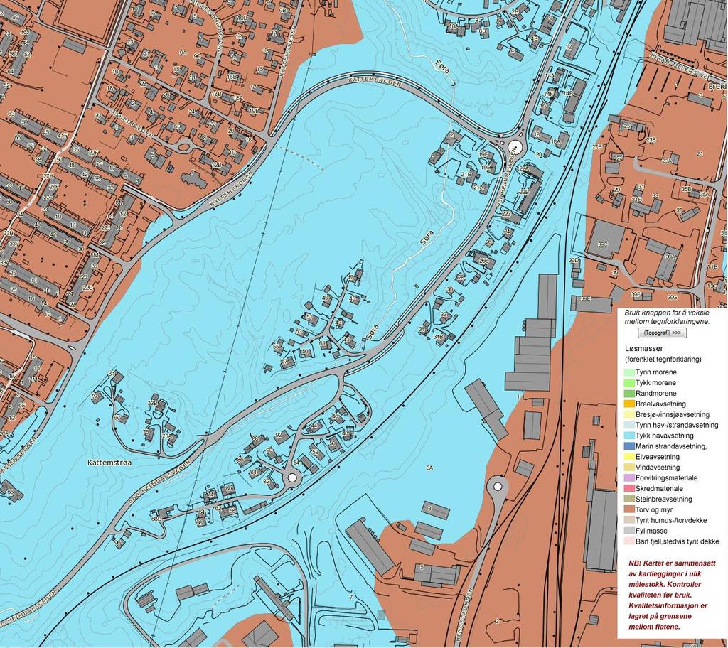 Kattemskogen Område B Områdeevaluering- Vurdering av områdestabilitet M U L T I C O N S U L T Figur 3 - Kvartærgeologisk kart av området rundt Kattemskogen område B 4.