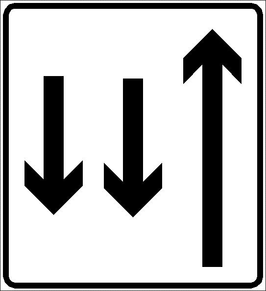 OPPLYSNINGSSKILT :: TRAFIKKSKILT 538 Kjørefeltinndeling Anvendelse 538.12 538.21 Skiltet angir antall kjørefelt på kjørebanen, og kjøreretningen for de enkelte felt.