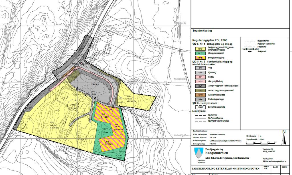 15 4 PLANENE, OMFANG- OG KONSEKVENSVURDERING Planene for området er vist under. Et areal rundet viltområdet er foreslått regulert til bevaring naturmiljø, noe som medfører at dammen unngår utbygging.