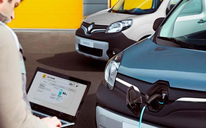 Nye Kangoo Z.E.: På nett overalt Via Z.E. Services-appen på mobil eller PC har du tilgang til MY Z.E. Connect og kan sjekke nye Kangoo Z.E.s gjenværende rekkevidde og batteritid, uansett hvor du befinner deg.